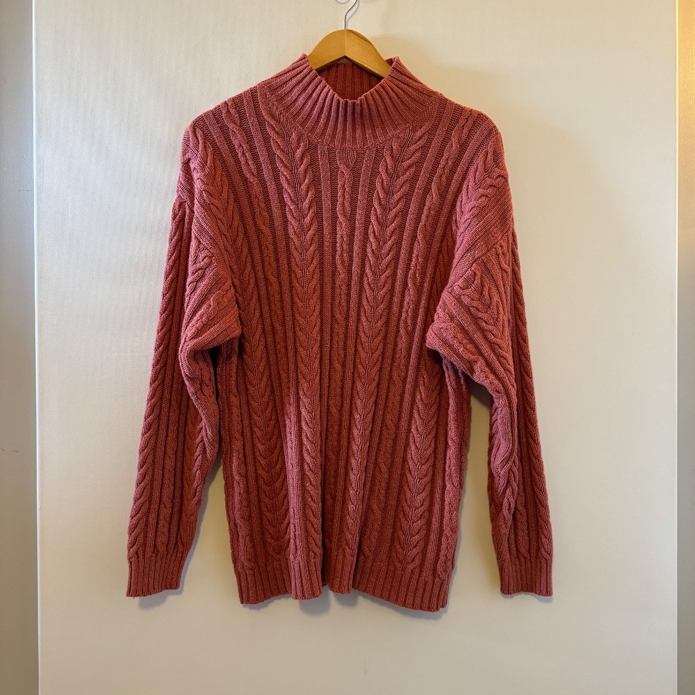 Calvin Klein Sport Mock Neck Cable Knit Sweater Women's Size Small Distressed